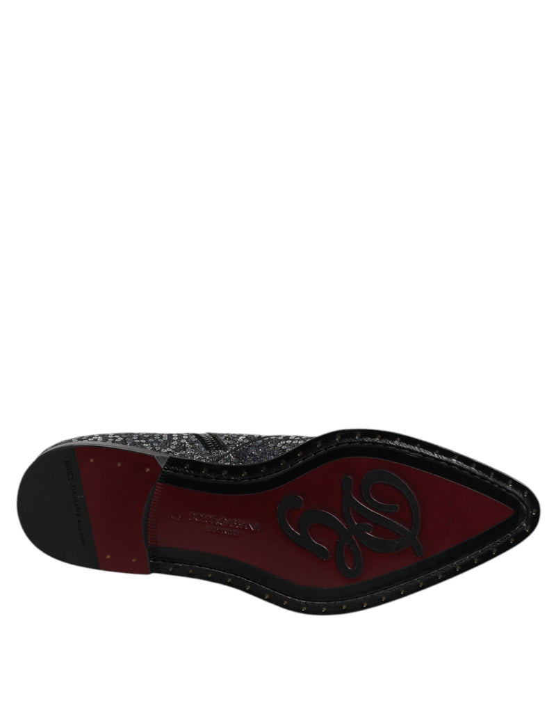 Dark Gray Cotton Sequined Chelsea Boots Shoes Dolce & Gabbana