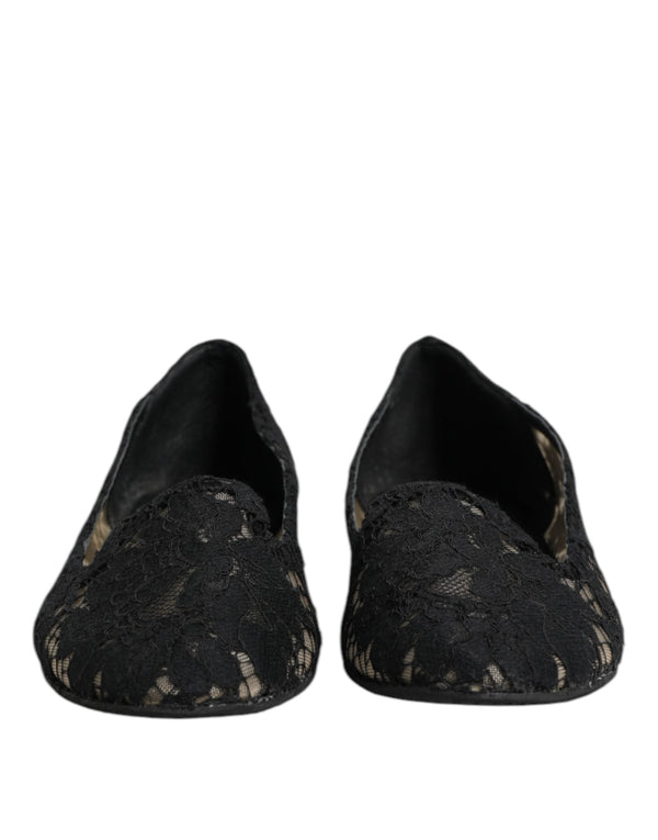 Black Taormina Lace Slip On Flats Shoes Dolce & Gabbana