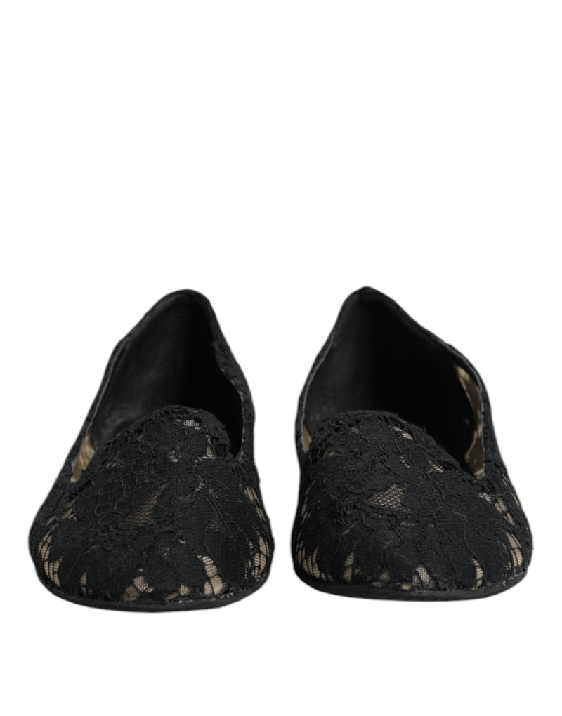 Black Taormina Lace Slip On Flats Shoes Dolce & Gabbana