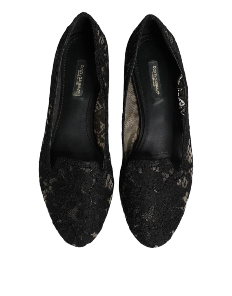 Black Taormina Lace Slip On Flats Shoes Dolce & Gabbana