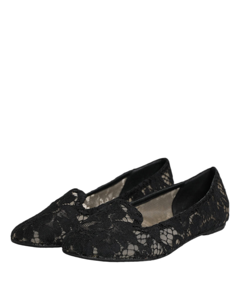 Black Taormina Lace Slip On Flats Shoes Dolce & Gabbana