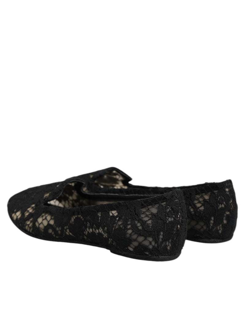 Black Taormina Lace Slip On Flats Shoes Dolce & Gabbana