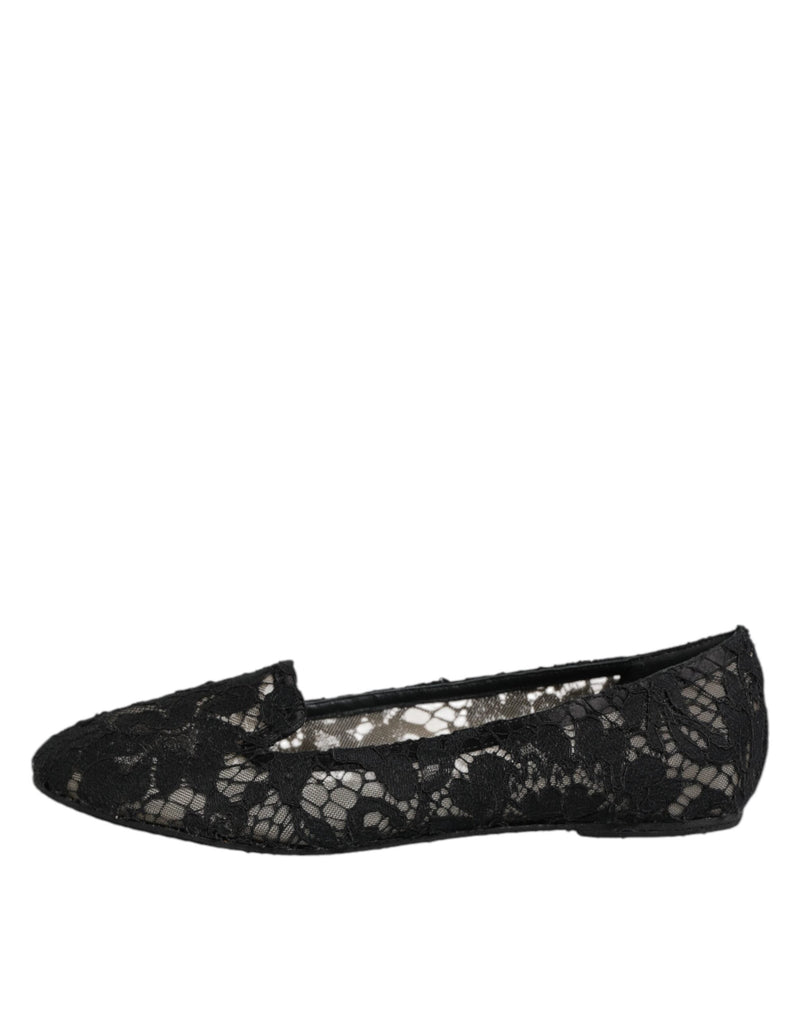 Black Taormina Lace Slip On Flats Shoes Dolce & Gabbana