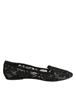 Black Taormina Lace Slip On Flats Shoes Dolce & Gabbana