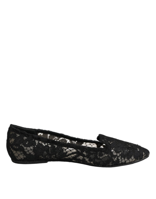 Black Taormina Lace Slip On Flats Shoes Dolce & Gabbana