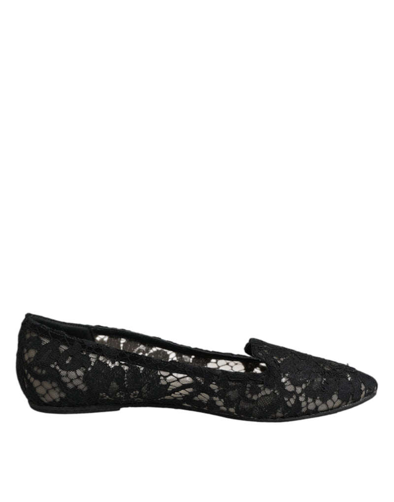 Black Taormina Lace Slip On Flats Shoes Dolce & Gabbana