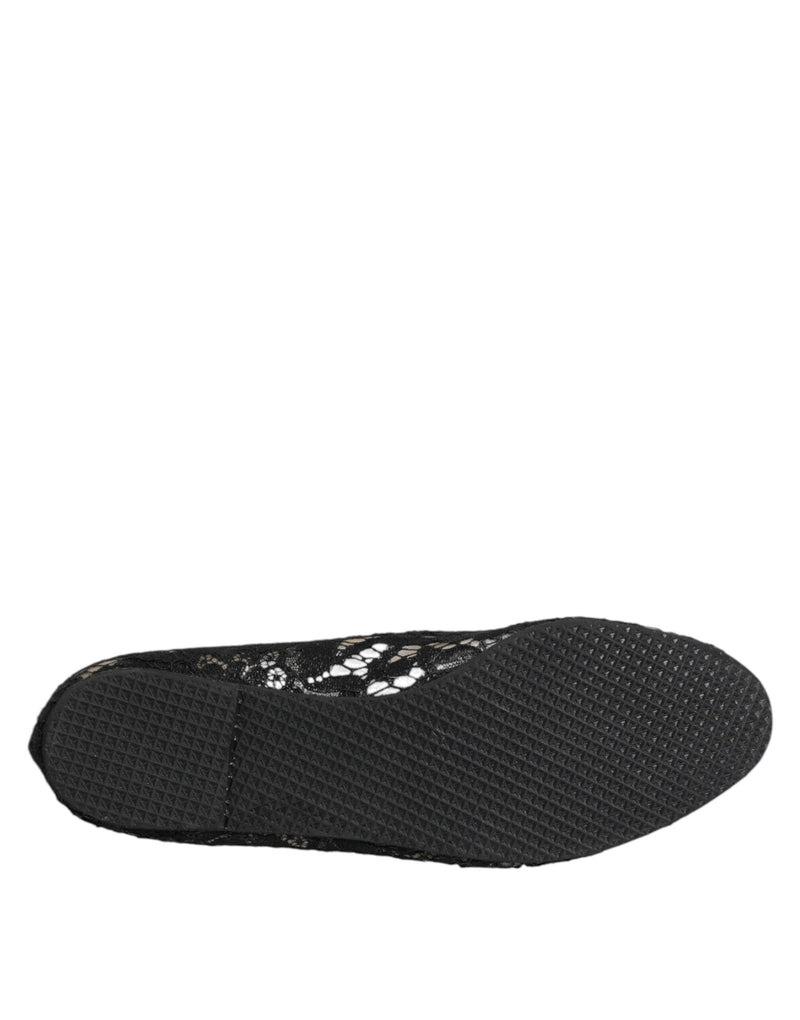 Black Taormina Lace Slip On Flats Shoes Dolce & Gabbana