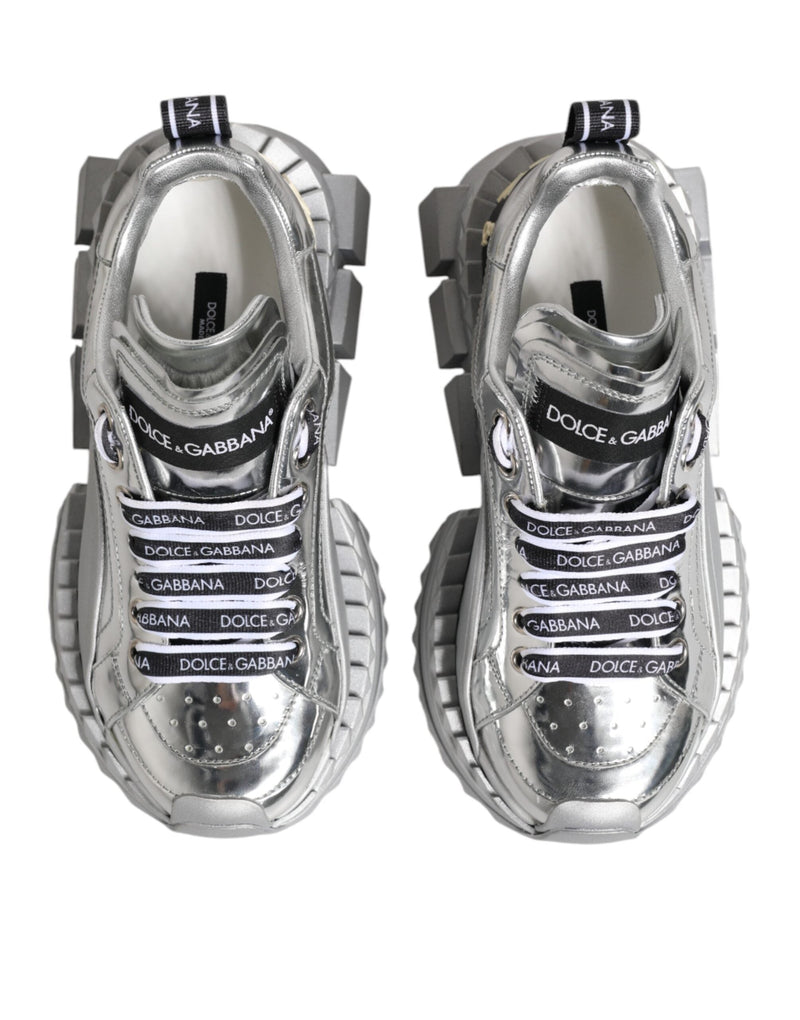 Silver Leather Super Queen Sneakers Shoes Dolce & Gabbana