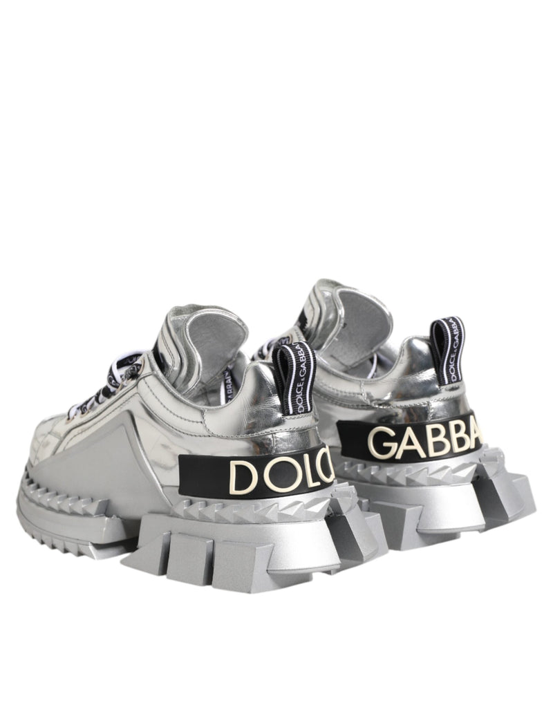 Silver Leather Super Queen Sneakers Shoes Dolce & Gabbana