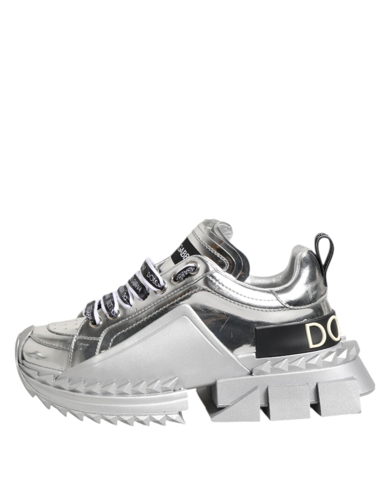 Silver Leather Super Queen Sneakers Shoes Dolce & Gabbana