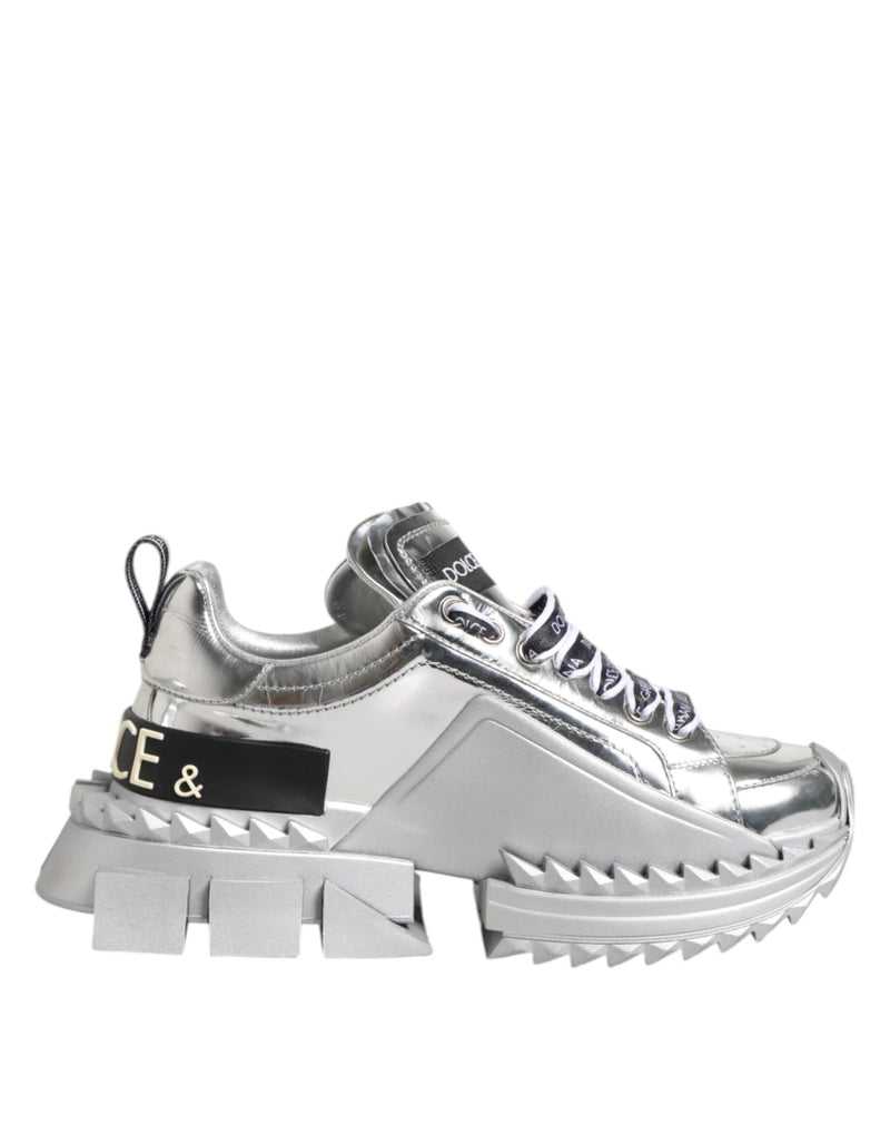 Silver Leather Super Queen Sneakers Shoes Dolce & Gabbana