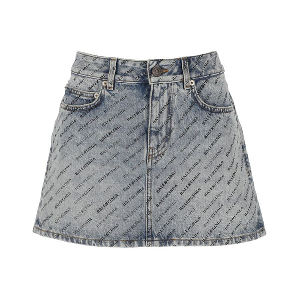 Logo Print Denim Skirt Balenciaga