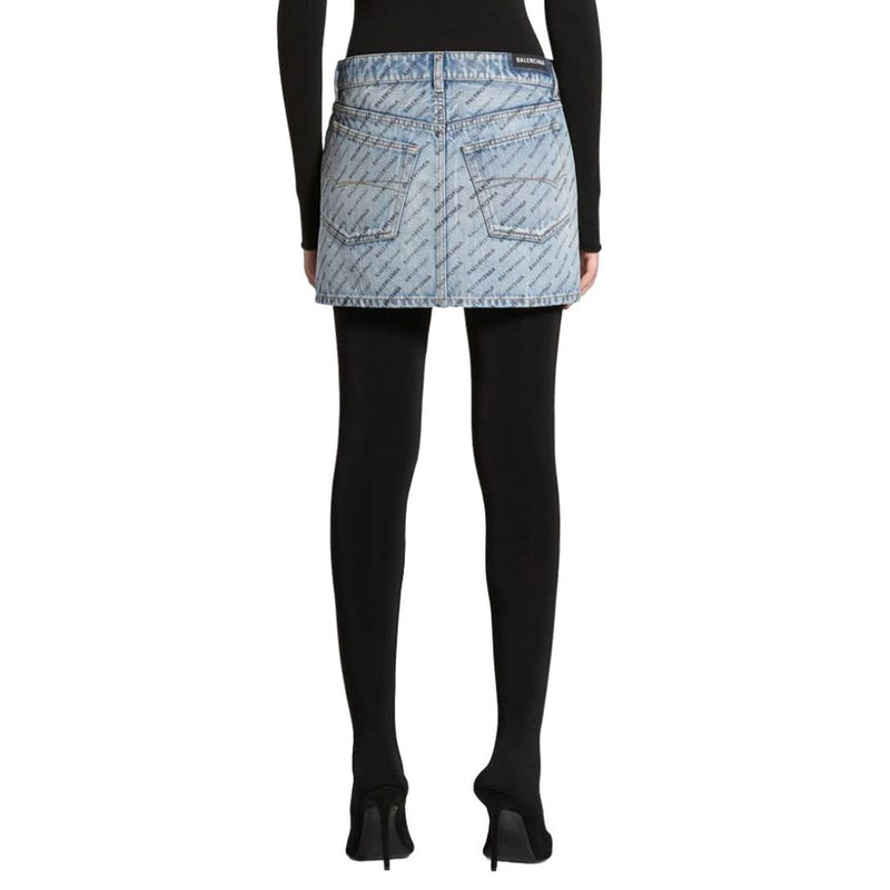 Logo Print Denim Skirt Balenciaga