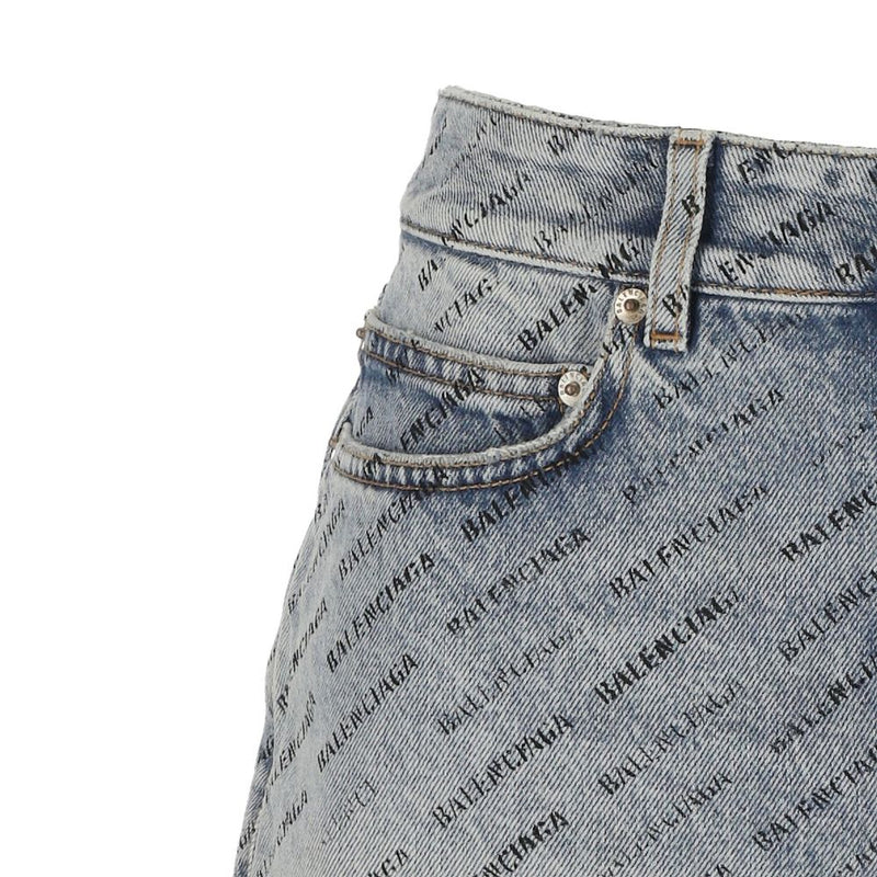 Logo Print Denim Skirt Balenciaga