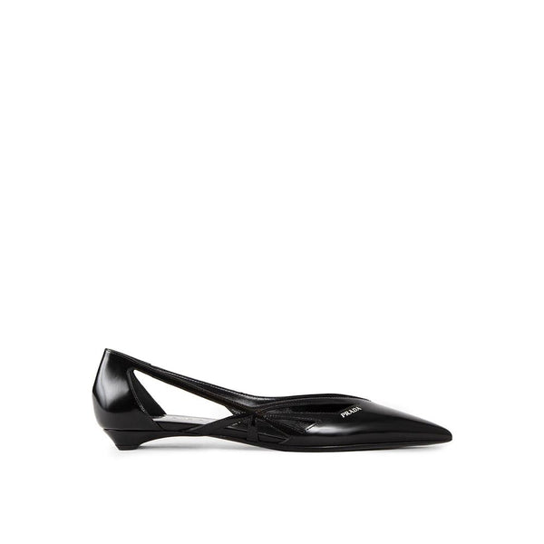 Brushed Leather Cut-Out Ballerina Flats Prada