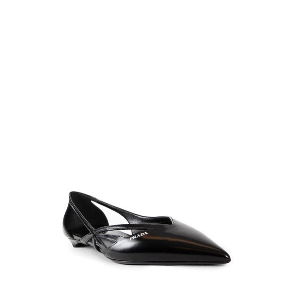 Brushed Leather Cut-Out Ballerina Flats Prada