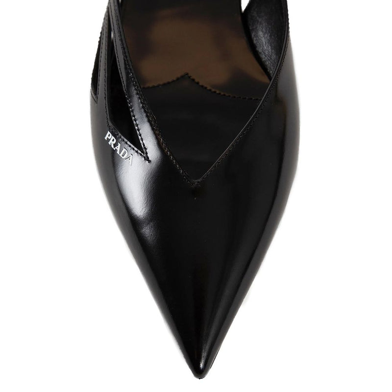 Brushed Leather Cut-Out Ballerina Flats Prada