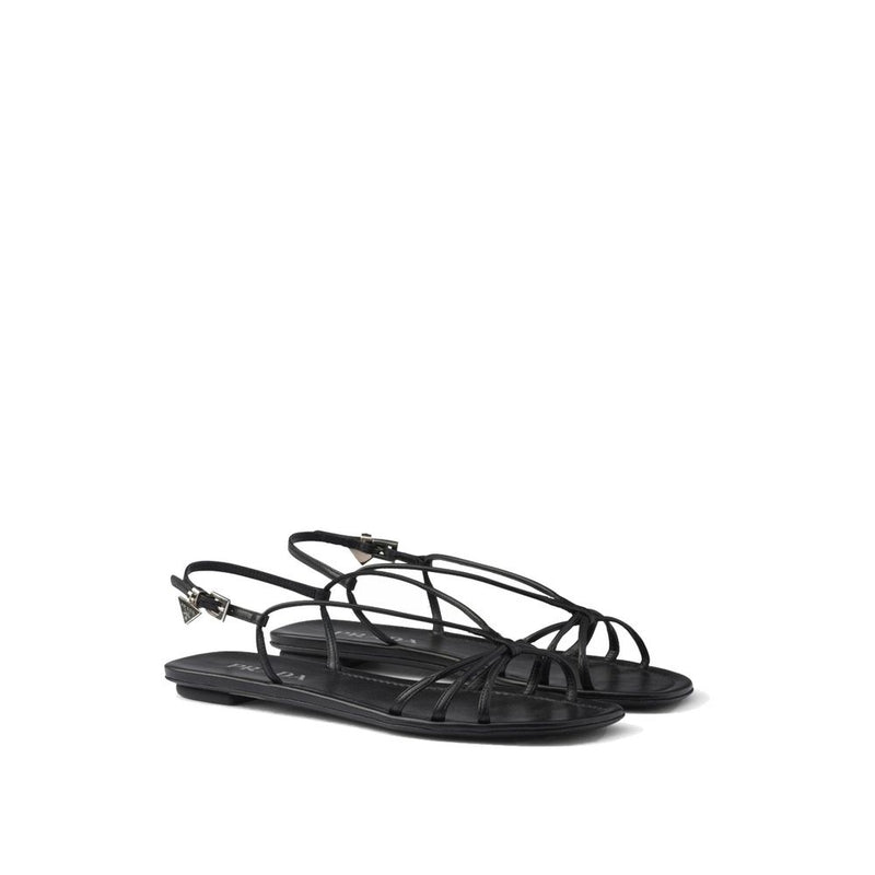 Leather Flat Sandals Prada