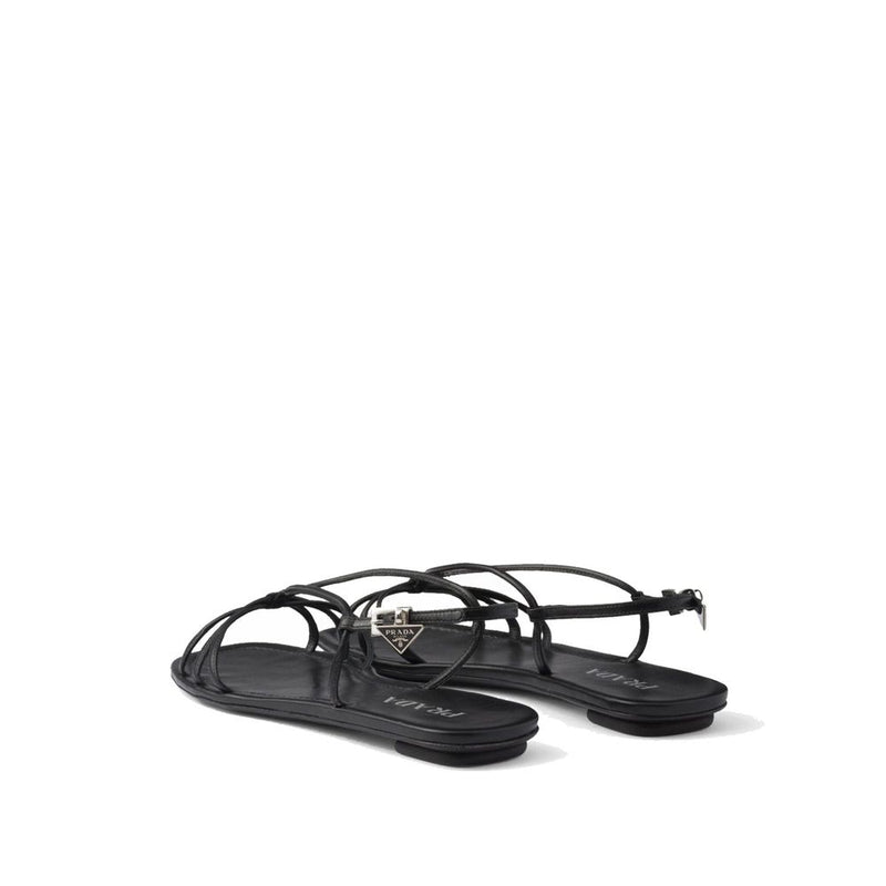 Leather Flat Sandals Prada