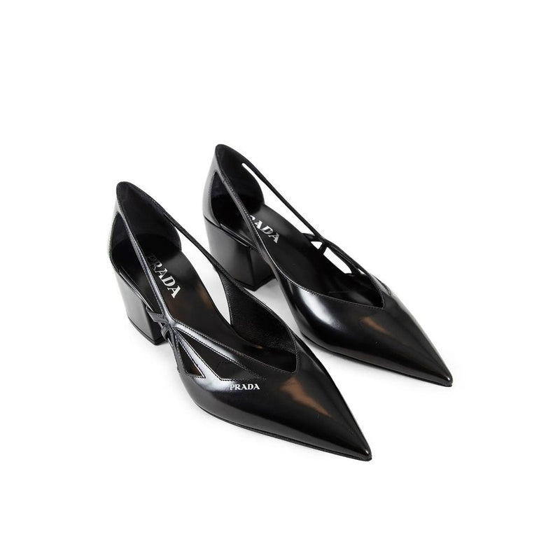 Brushed Leather Cut-Out Pumps Prada