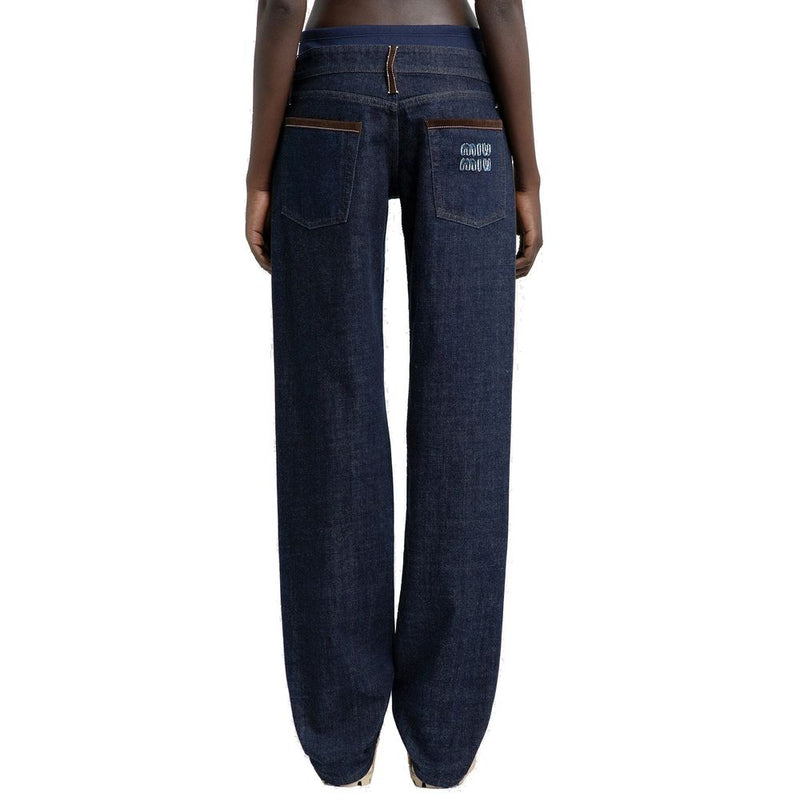 Piped-Trim Denim Jeans Miu Miu
