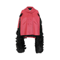 Faux Fur Trimmed Leather Cape Jacket Maison Margiela