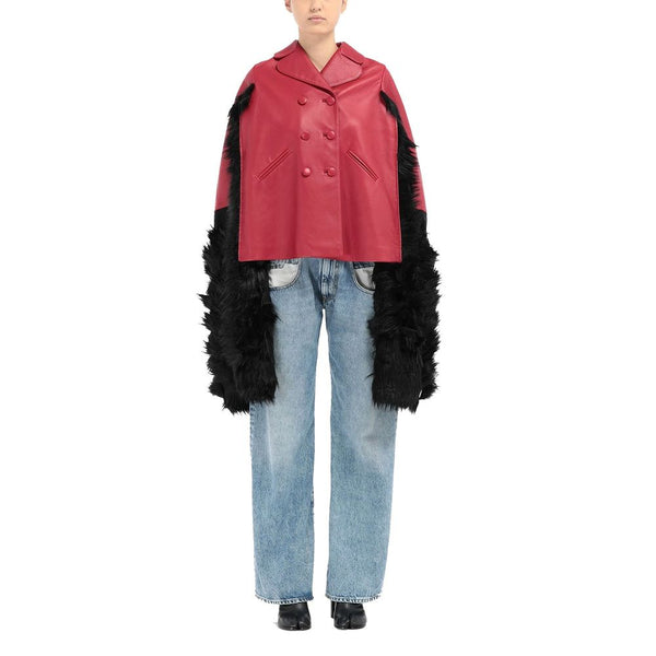 Faux Fur Trimmed Leather Cape Jacket Maison Margiela