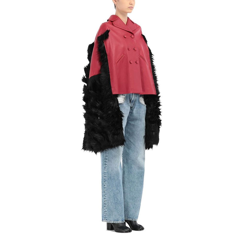 Faux Fur Trimmed Leather Cape Jacket Maison Margiela
