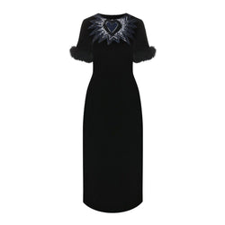 Fur Trim Velvet Midi Dress Fendi