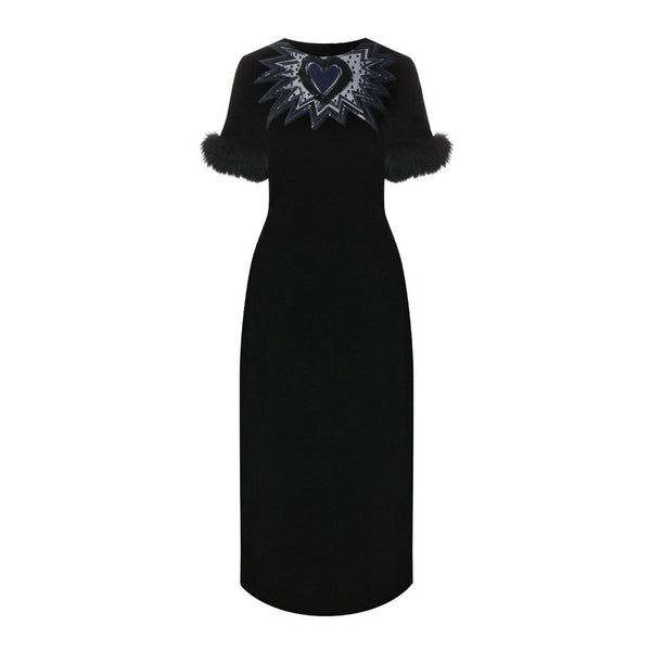 Fur Trim Velvet Midi Dress Fendi