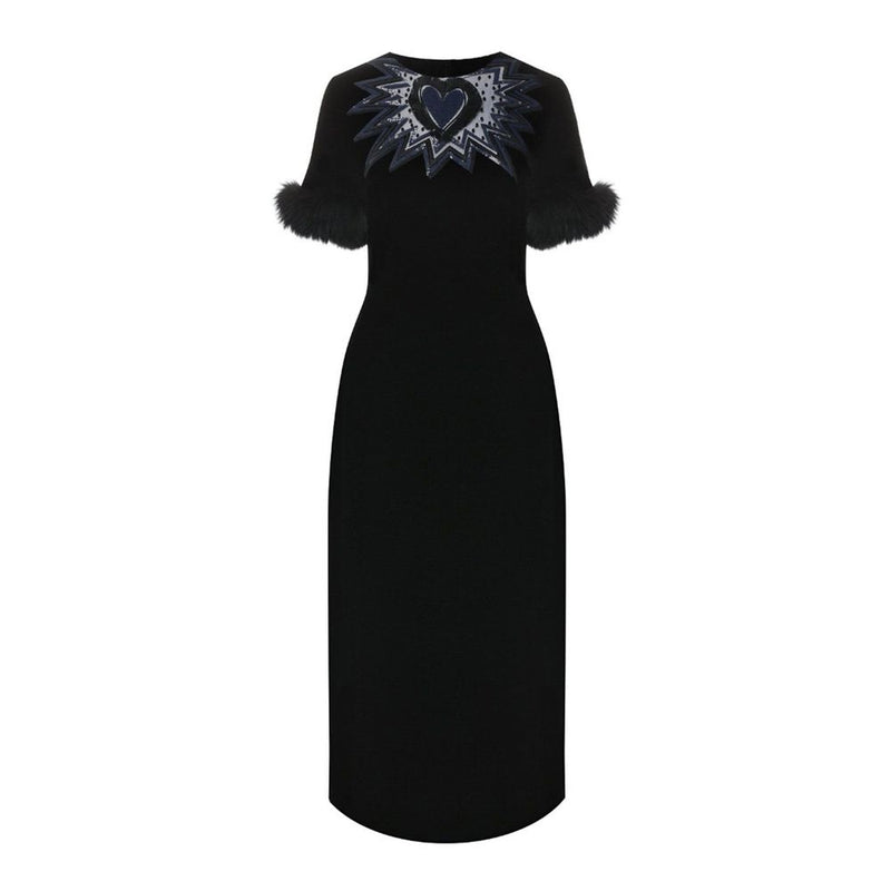 Fur Trim Velvet Midi Dress Fendi