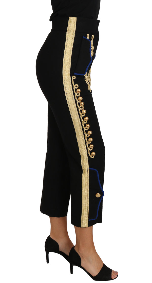 Elegant Black Military Embellished Pants Dolce & Gabbana