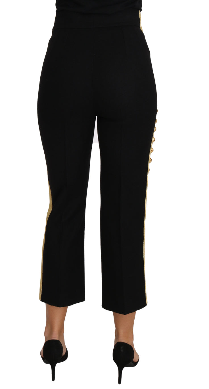 Elegant Black Military Embellished Pants Dolce & Gabbana