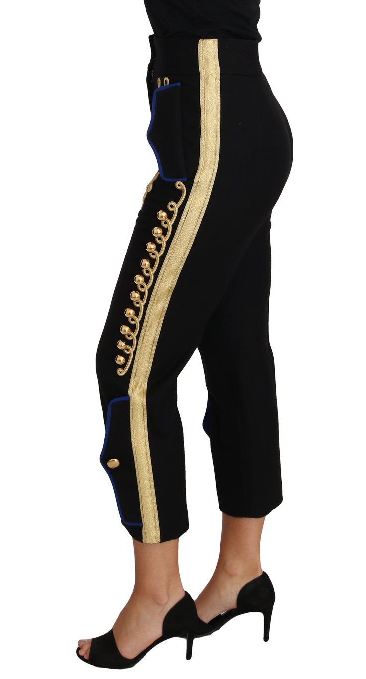 Elegant Black Military Embellished Pants Dolce & Gabbana