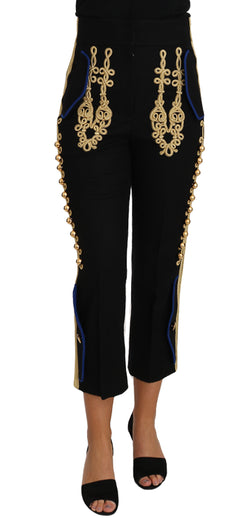 Elegant Black Military Embellished Pants Dolce & Gabbana