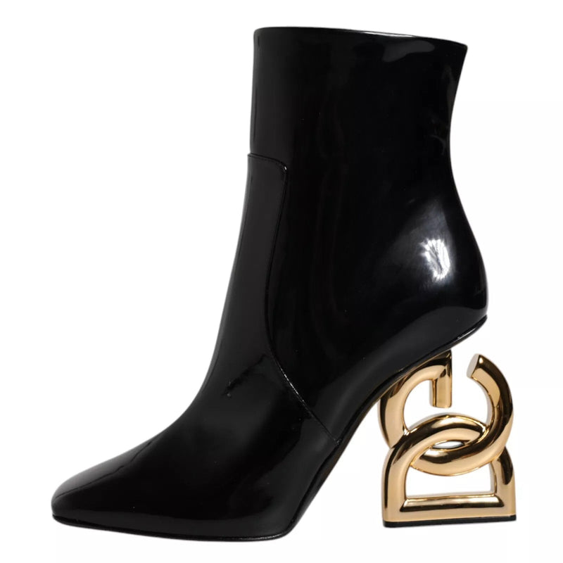 Black Jackie Leather Mid Calf Boots Shoes Dolce & Gabbana