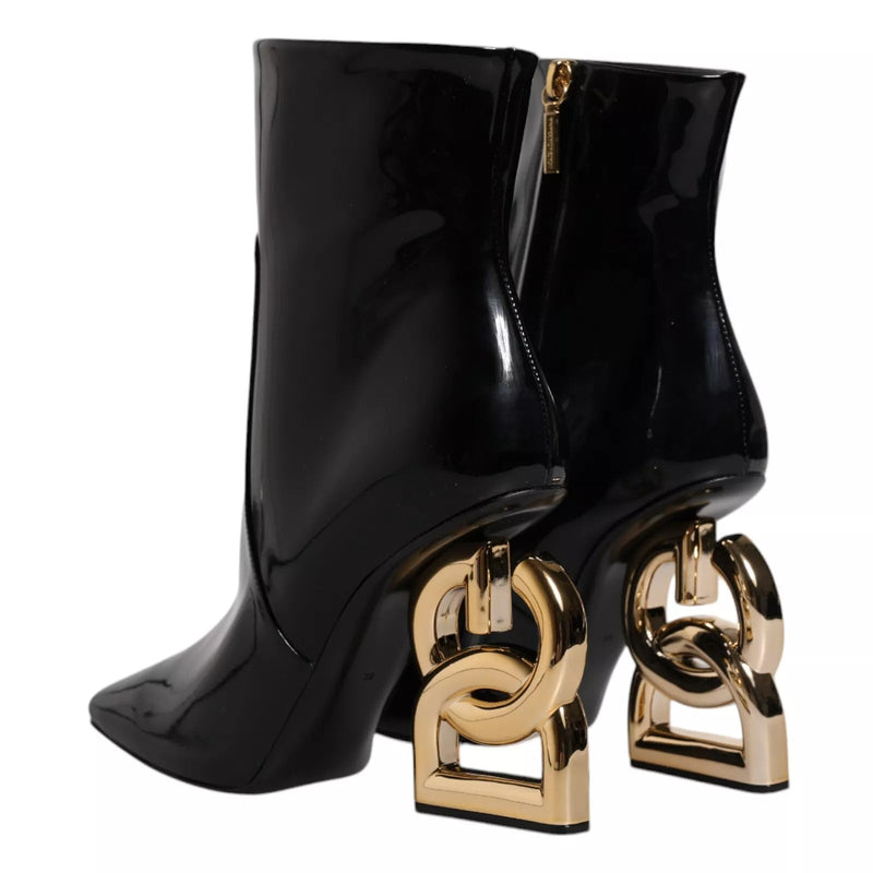 Black Jackie Leather Mid Calf Boots Shoes Dolce & Gabbana