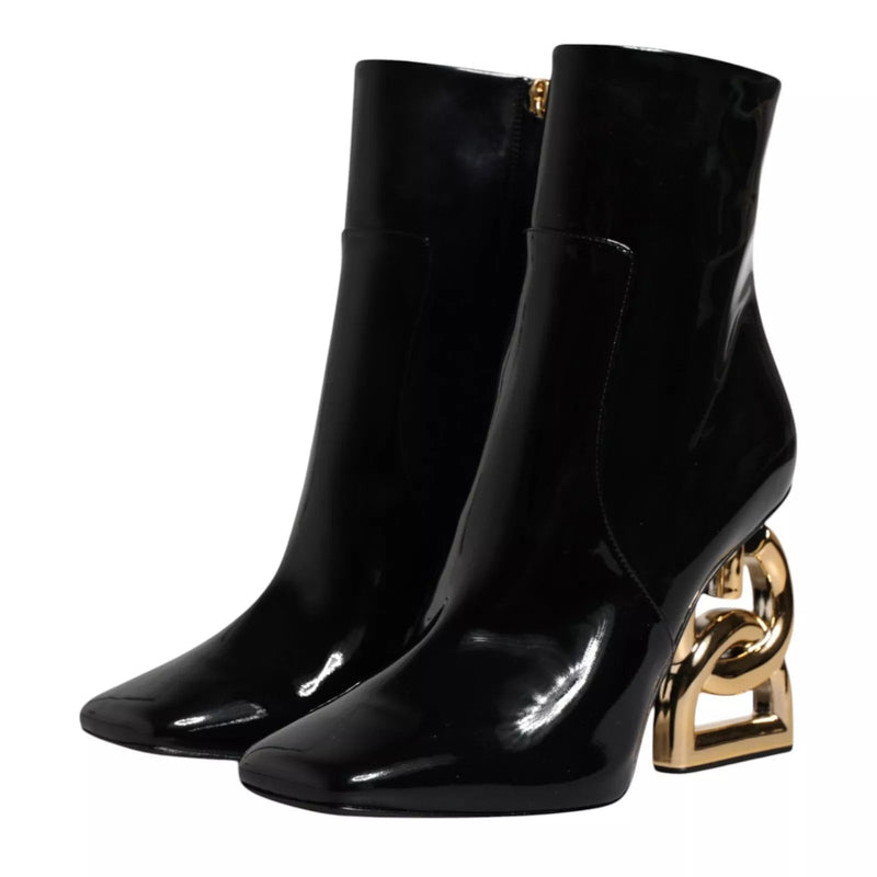 Black Jackie Leather Mid Calf Boots Shoes Dolce & Gabbana