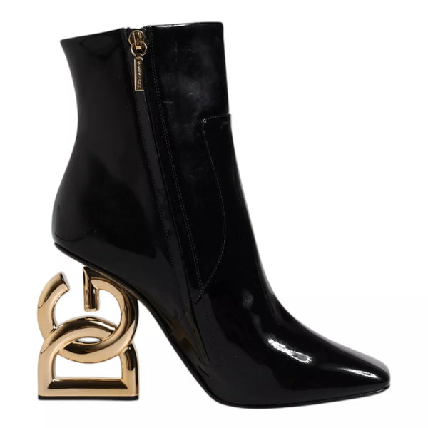 Black Jackie Leather Mid Calf Boots Shoes Dolce & Gabbana