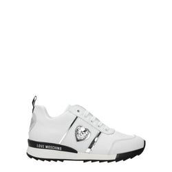 White Leather Sneakers Love Moschino