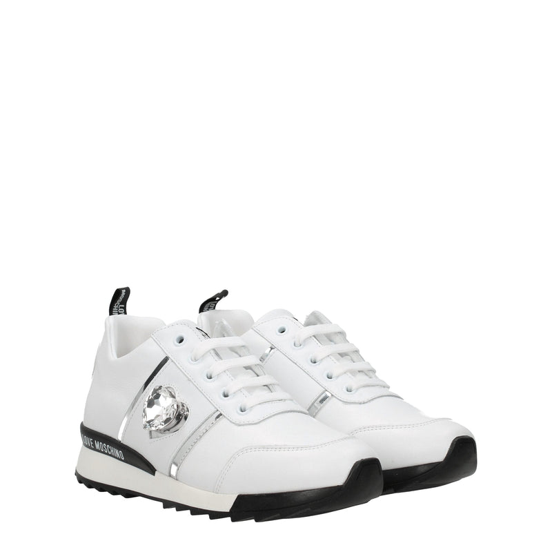 White Leather Sneakers Love Moschino