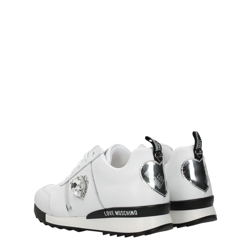 White Leather Sneakers Love Moschino
