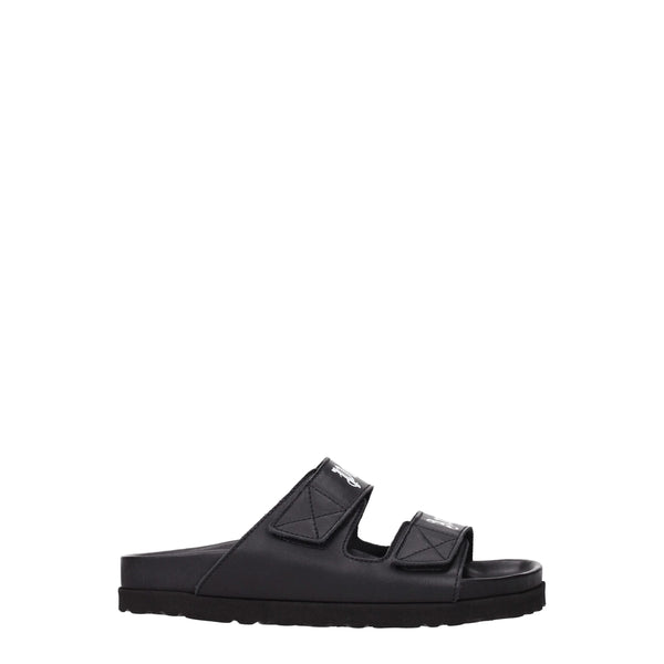 Black Leather Slipper Palm Angels