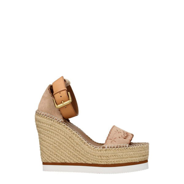 Beige Leather Wedges Sandals See By Chloé