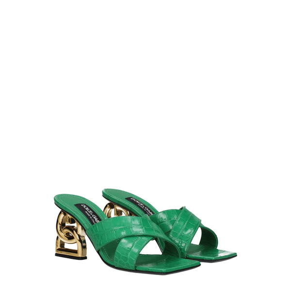 Green Leather Flat Sandals Dolce & Gabbana