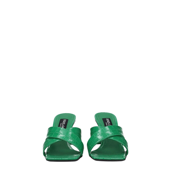 Green Leather Flat Sandals Dolce & Gabbana
