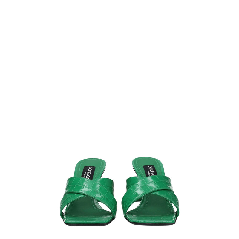 Green Leather Flat Sandals Dolce & Gabbana