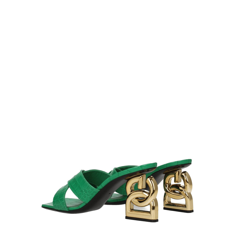 Green Leather Flat Sandals Dolce & Gabbana