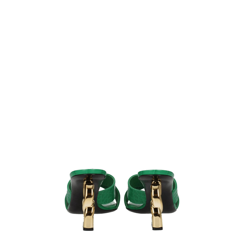 Green Leather Flat Sandals Dolce & Gabbana