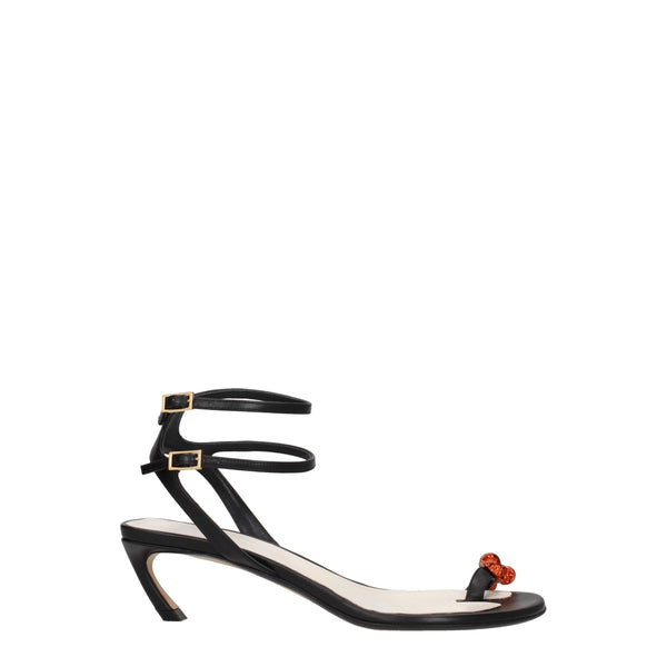 Black Leather Stiletto Heels Sandals Lanvin